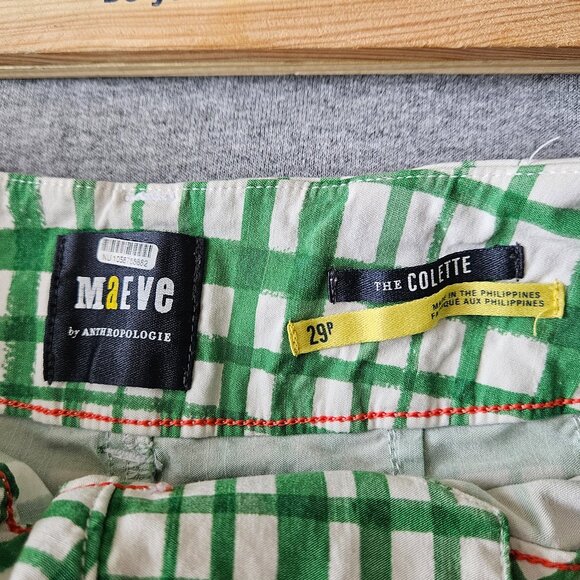 Maeve by Anthropologie The Colette Green Plaid Wide Leg High Rise Pants Size 29P - Picture 5 of 5